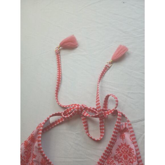 Women Swimsuit One Piece Ultra High Rise Cheeky Deep V Neck Size Large Pink - Picture 3 of 6